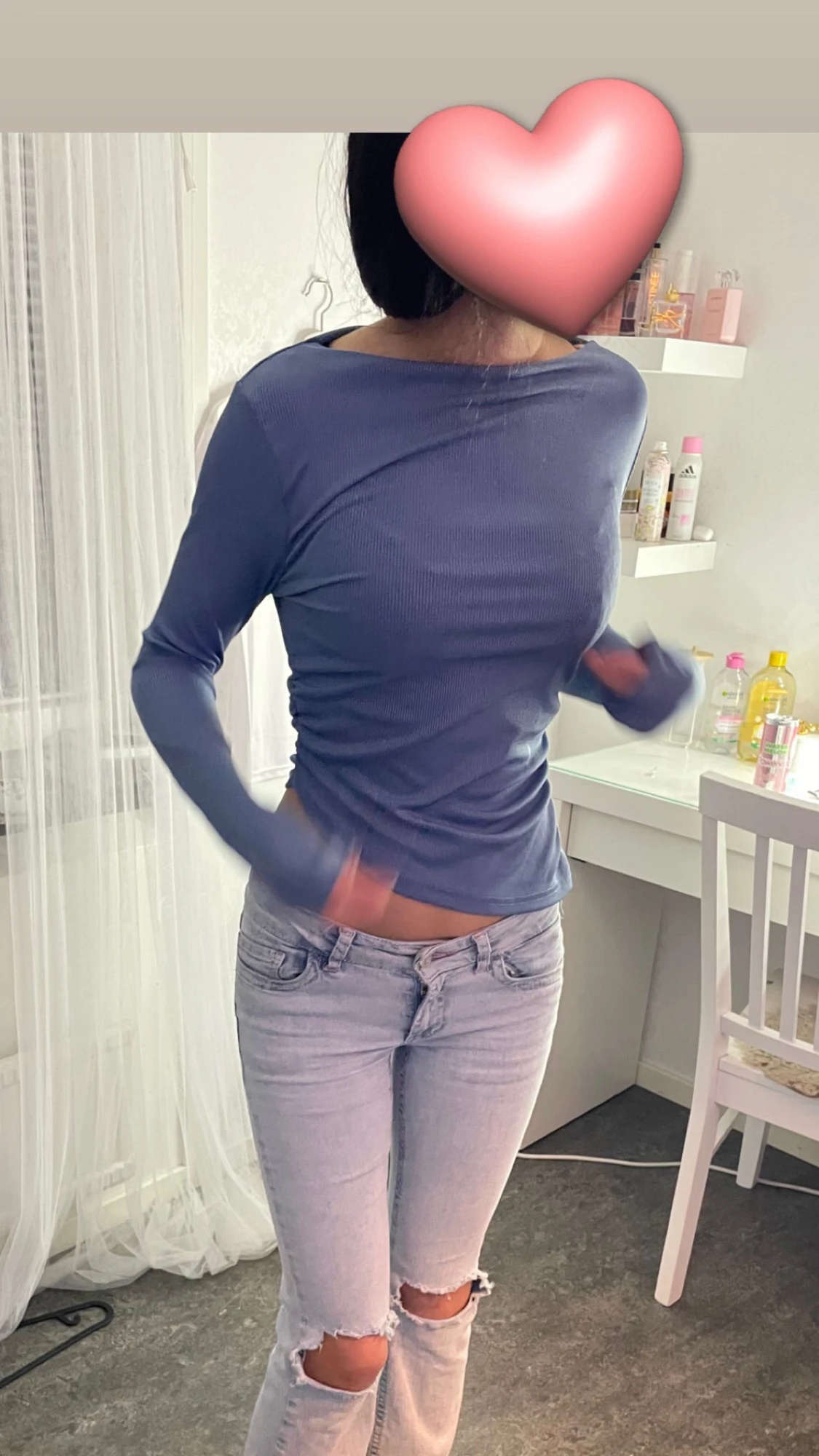 Blå ribbad långärmad topp från SHEIN - 1