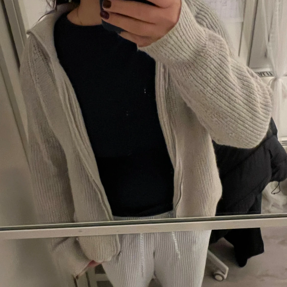 Beige stickad cardigan jacka/kofta - 1