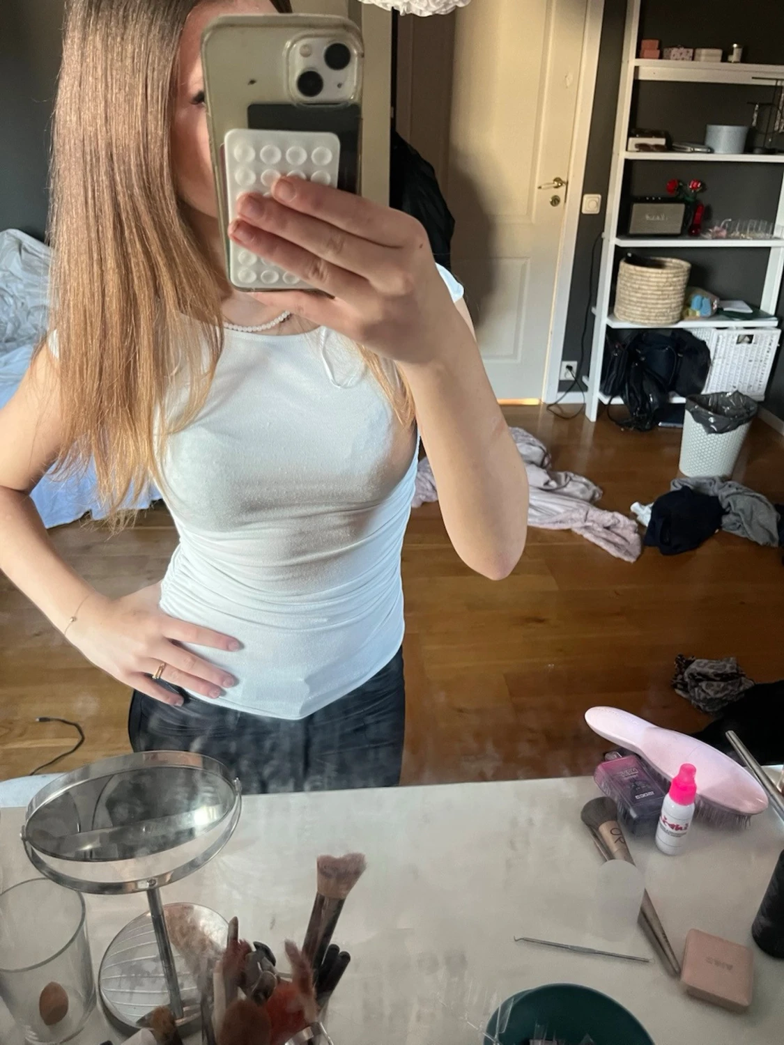 Creme Vit tight ärmlös topp