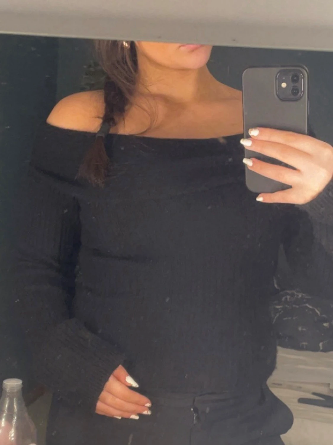 Svart offshoulder stickad topp - 1