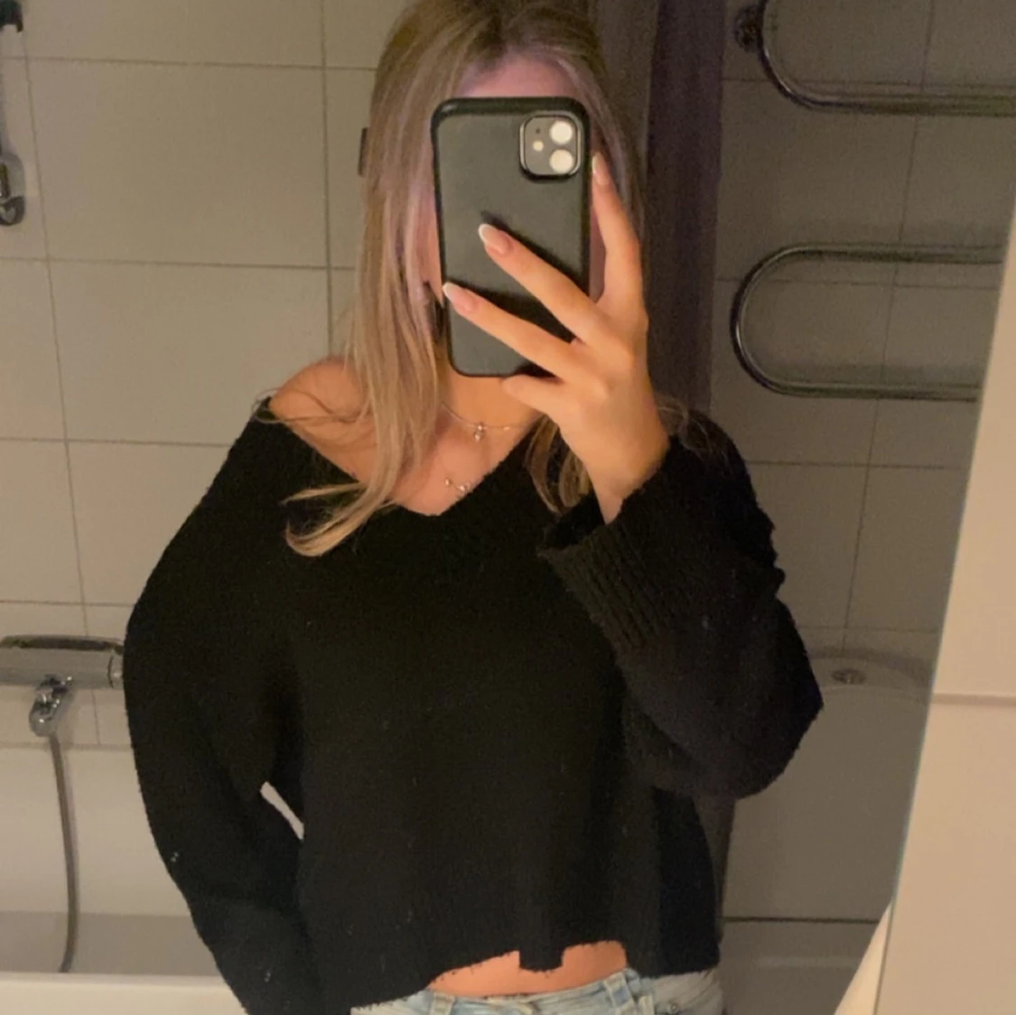 Svart croppad stickad tröja Zara - 1