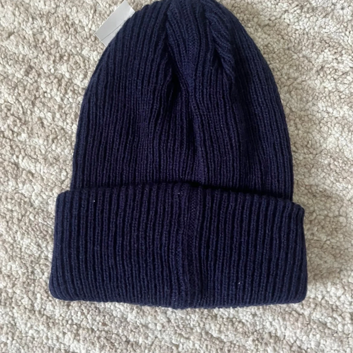 Marinblå ribbad Moncler mössa - 1