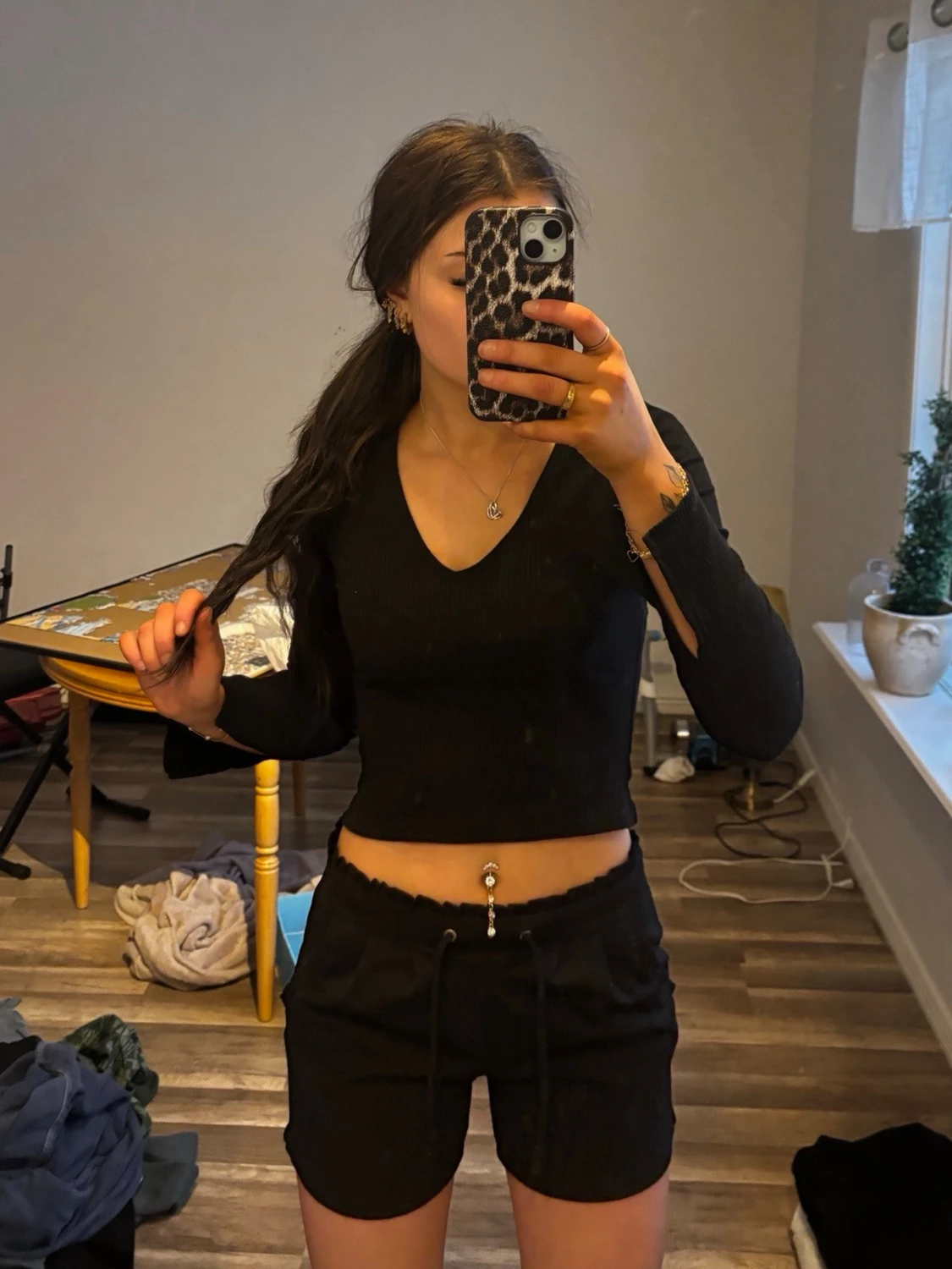 Svarta shorts med snörning