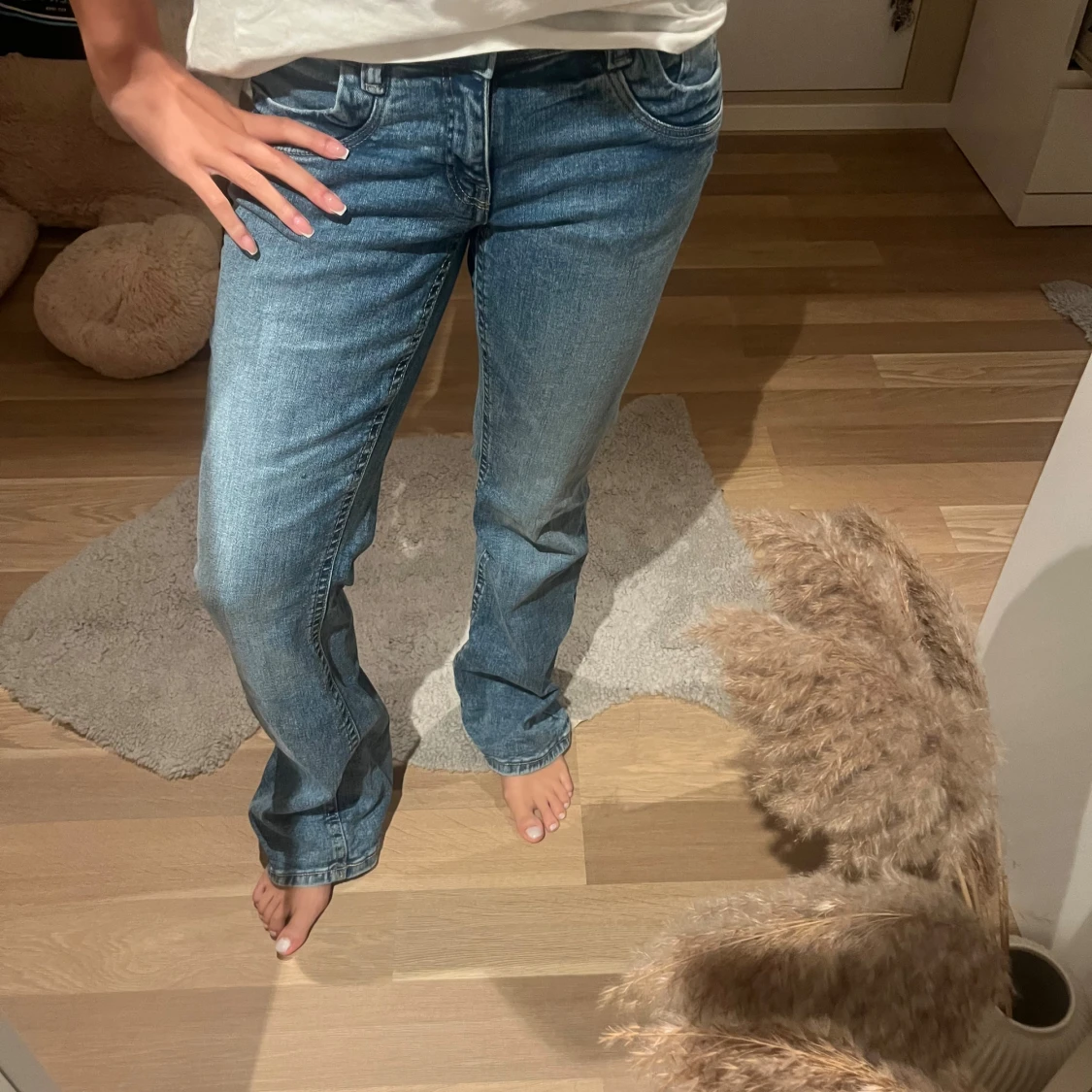 Blåa raka low waist jeans