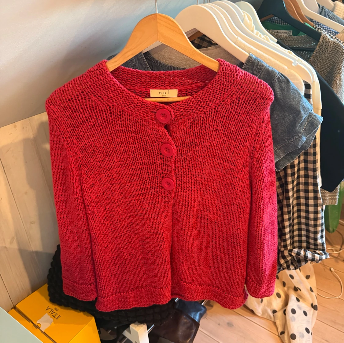 Röd stickad kofta från Oui - 2