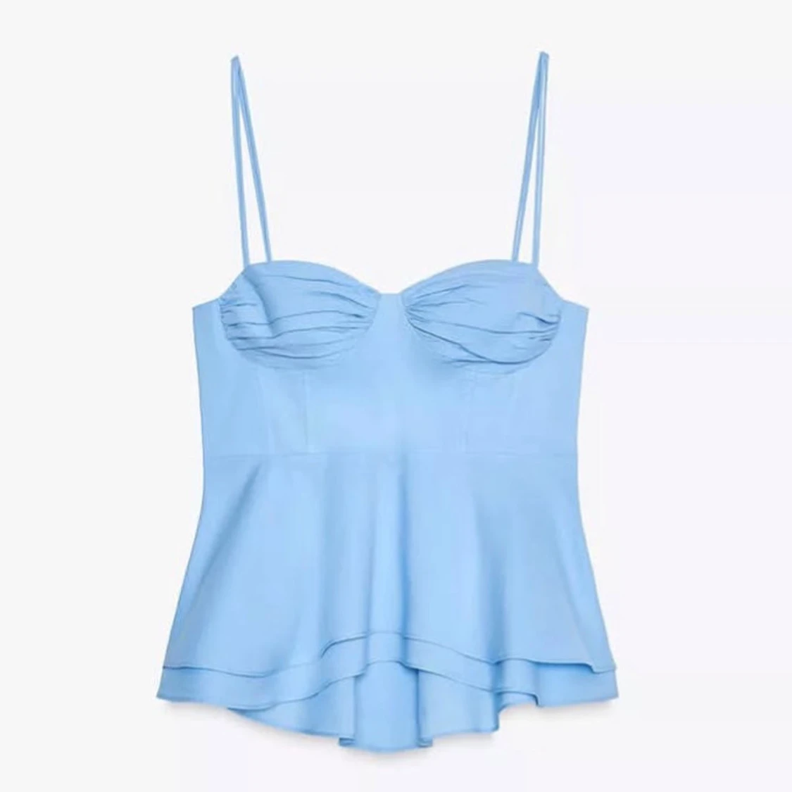 Ljusblå volang topp med smala axelband - 1