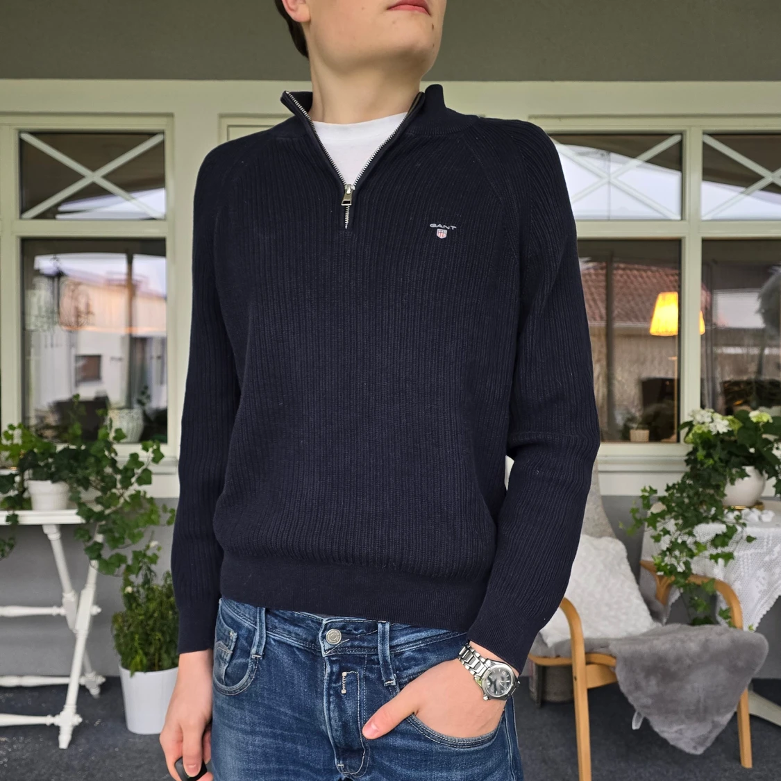 Gant half zip stickad tröja