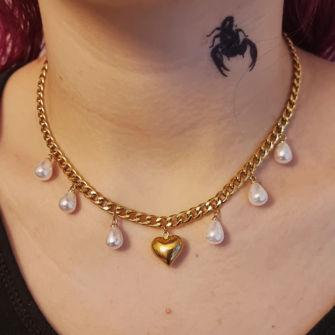 Guldhalsband med pärlor och hjärta - 2
