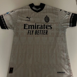 AC Milan bortatröja XXL från Puma - AC Milan bortatröja i ljusgrått med svarta detaljer och grafiskt mönster. Puma-logga, klubbmärke och sponsortryck på bröstet. Svart krage och ärmslut med unika tryck. Tillverkad i lätt funktionsmaterial (Ultrweave).