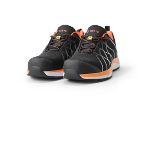 Svarta sneakers från Gesto med orange detaljer - Snygga svarta sneakers från Gesto med orange och vita detaljer. Skorna har snörning, platt sula och coola grafiska linjer på sidorna. Ovandelen är i syntetmaterial och insidan är fodrad i orange. Lite använde men fina