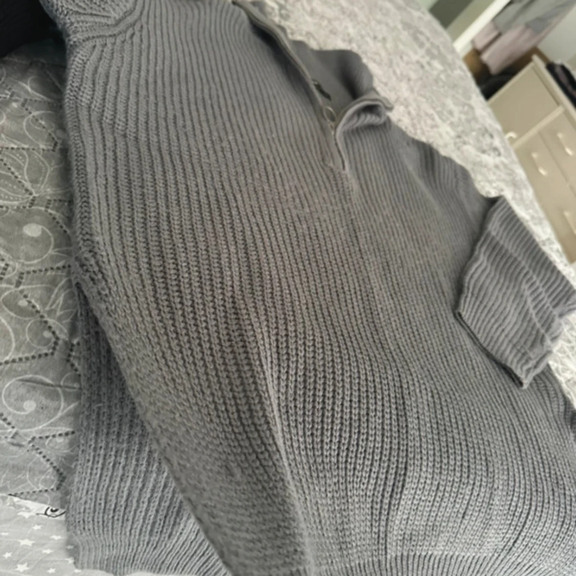 Grå stickad half zip-tröja från SHEIN - 2