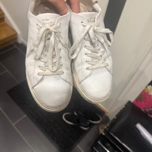 Vita sneakers från Gant i skinn - Snygga vita sneakers från Gant med klassisk låg profil och rund tå. Skorna är i skinn med diskret Gant-logga på sidan och bak. De har vita snören och platt sula, använt ett tag men får inte användning utav dom längre.