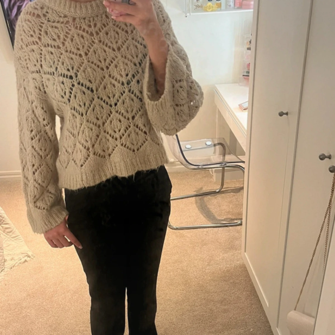  Beige stickad tröja med mönster - 1