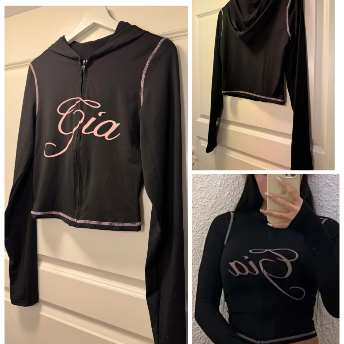 Svart croppad zip-hoodie S - 1