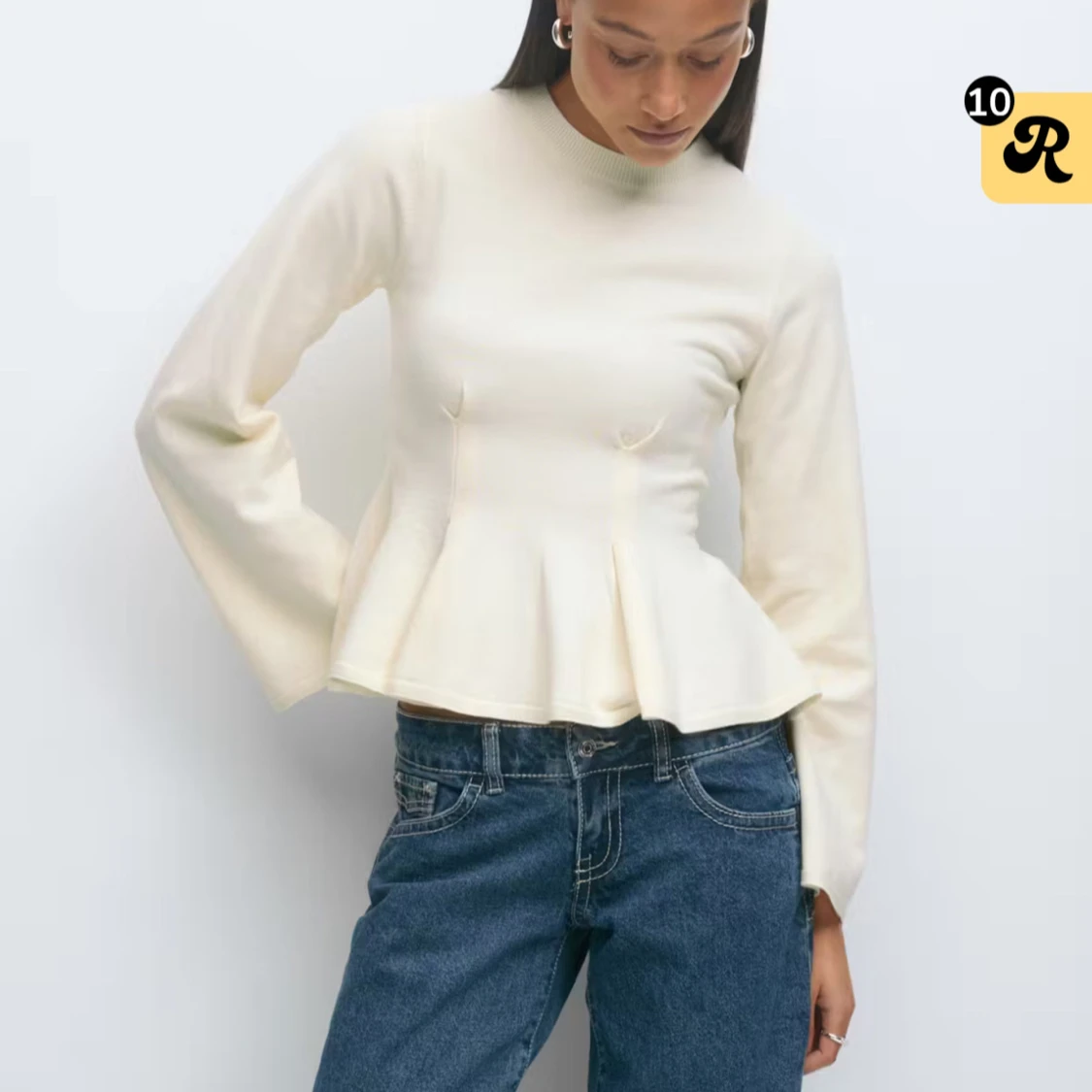 Krämvit peplumtröja från Gina Tricot - 1