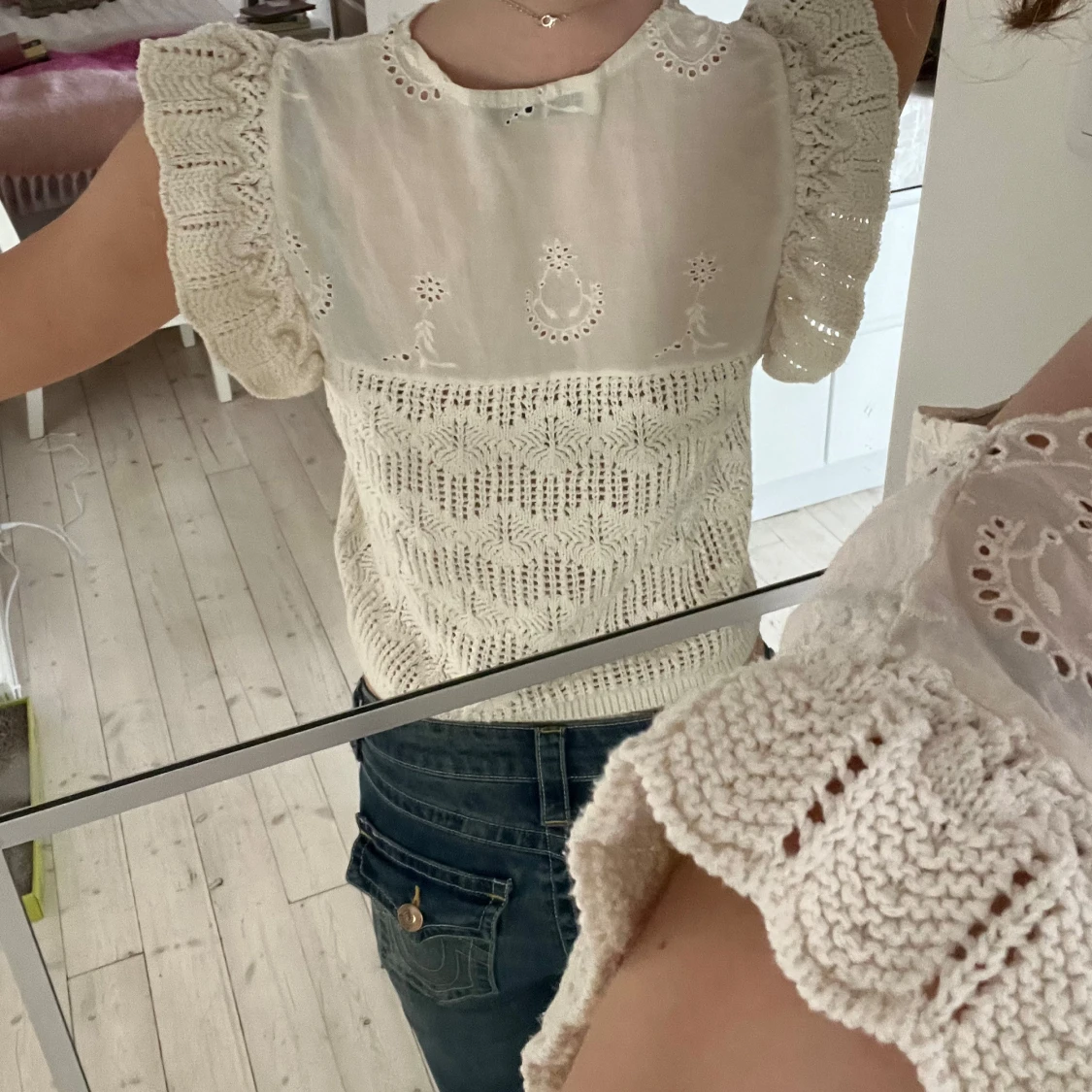 Vit spetsblus från Zara med puffärm - 1