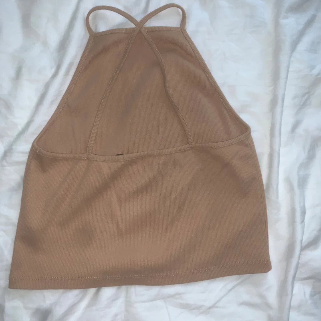 Beige ribbad topp - 1