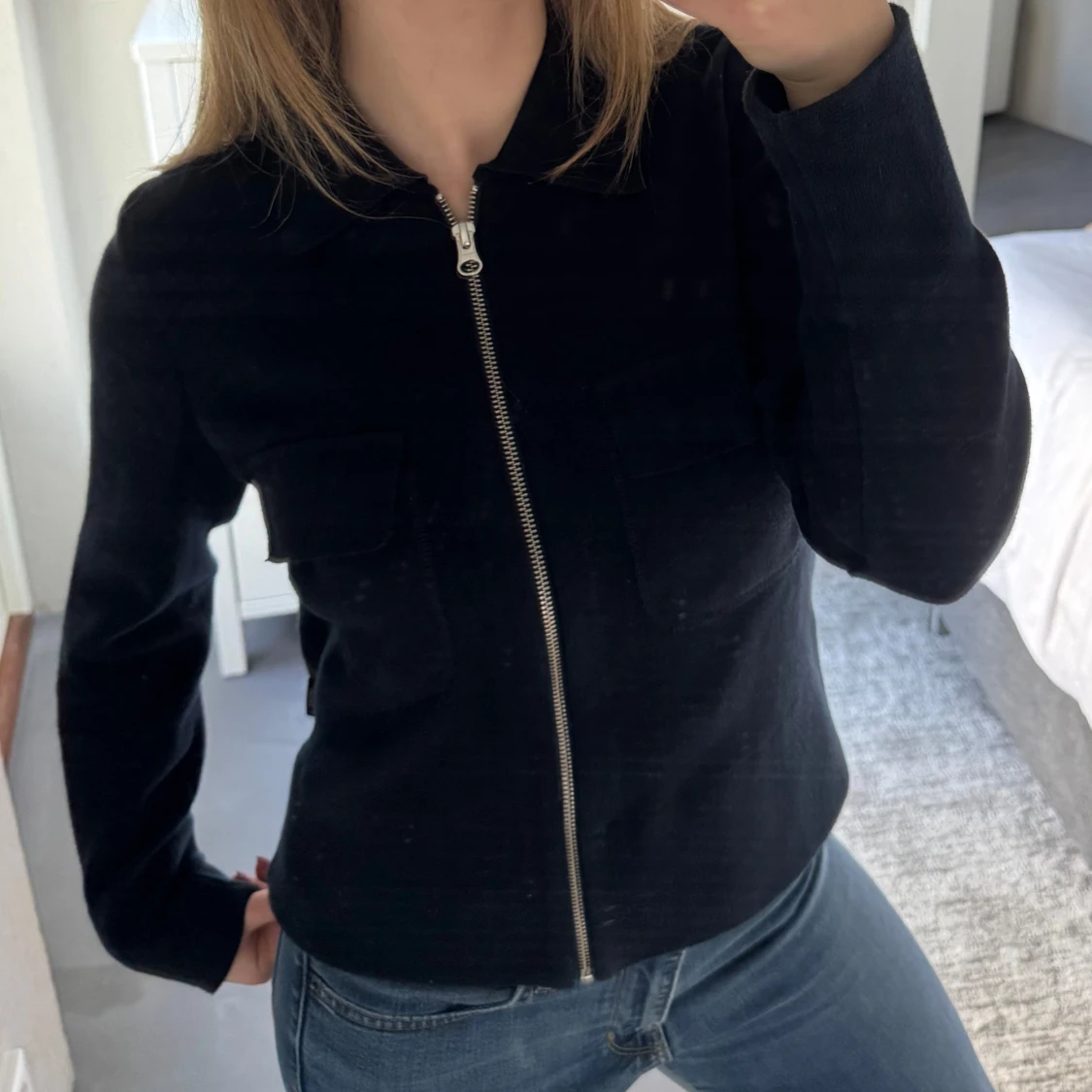 Mörkblå ziptröja  - 1