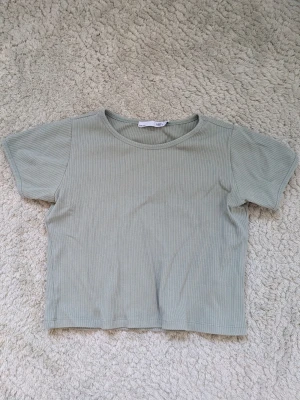 Ljusgrön ribbad t-shirt lager 157 - En stilren ljusgrön t-shirt från Lager 157 med ribbad struktur. T-shirten har korta ärmar och en klassisk rund halsringning. Perfekt för en avslappnad och trendig look.