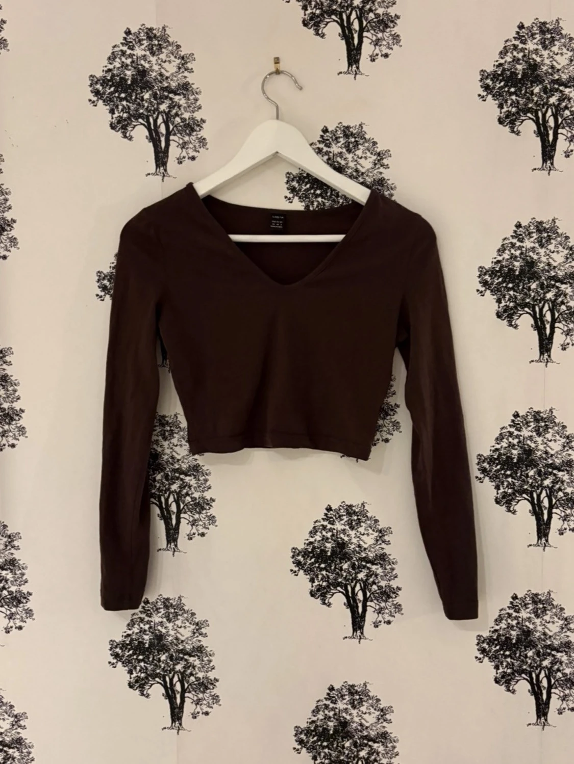 Brun croppad långärmad topp