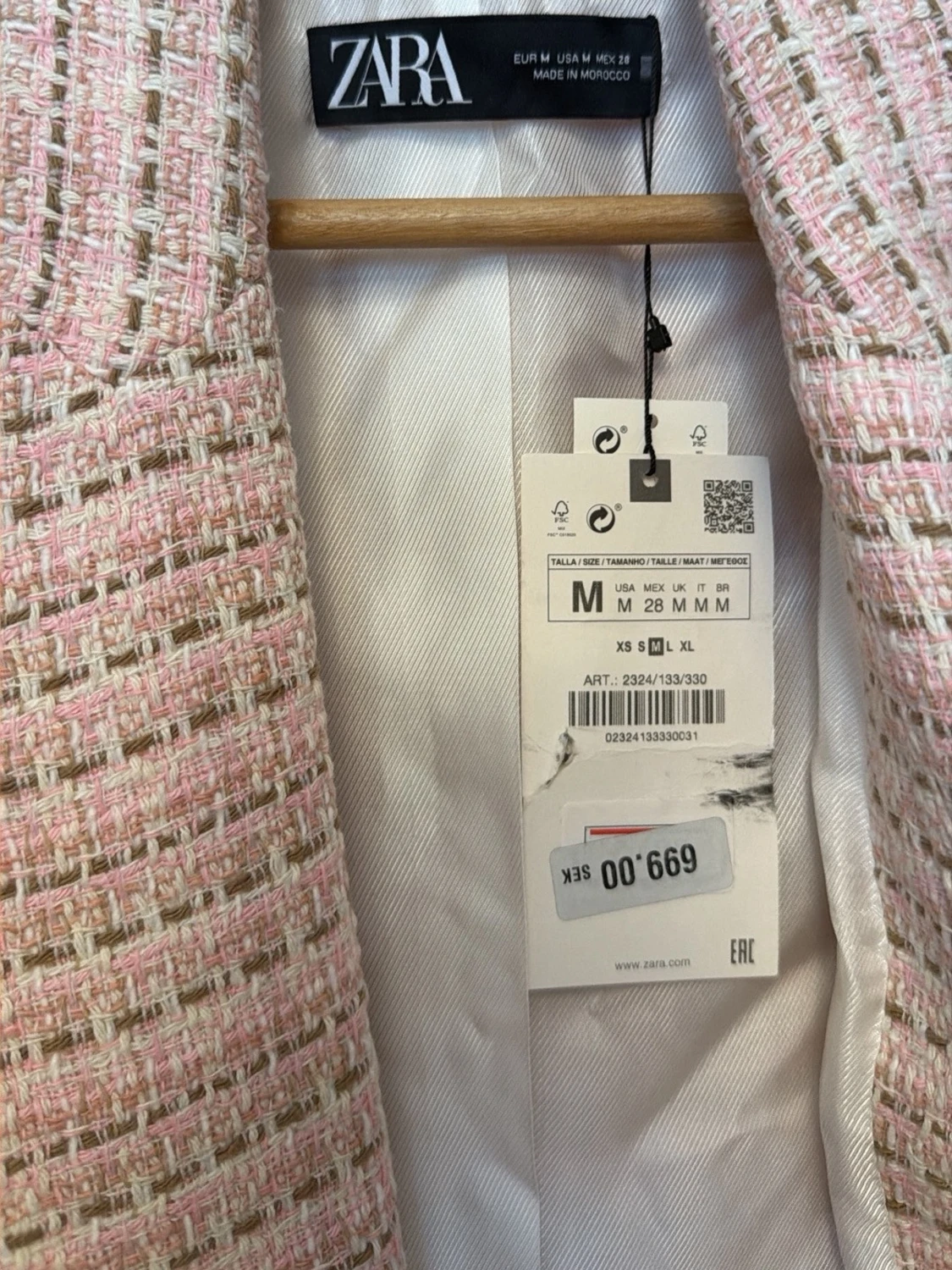 Rutig rosa kavaj från Zara, M - 3