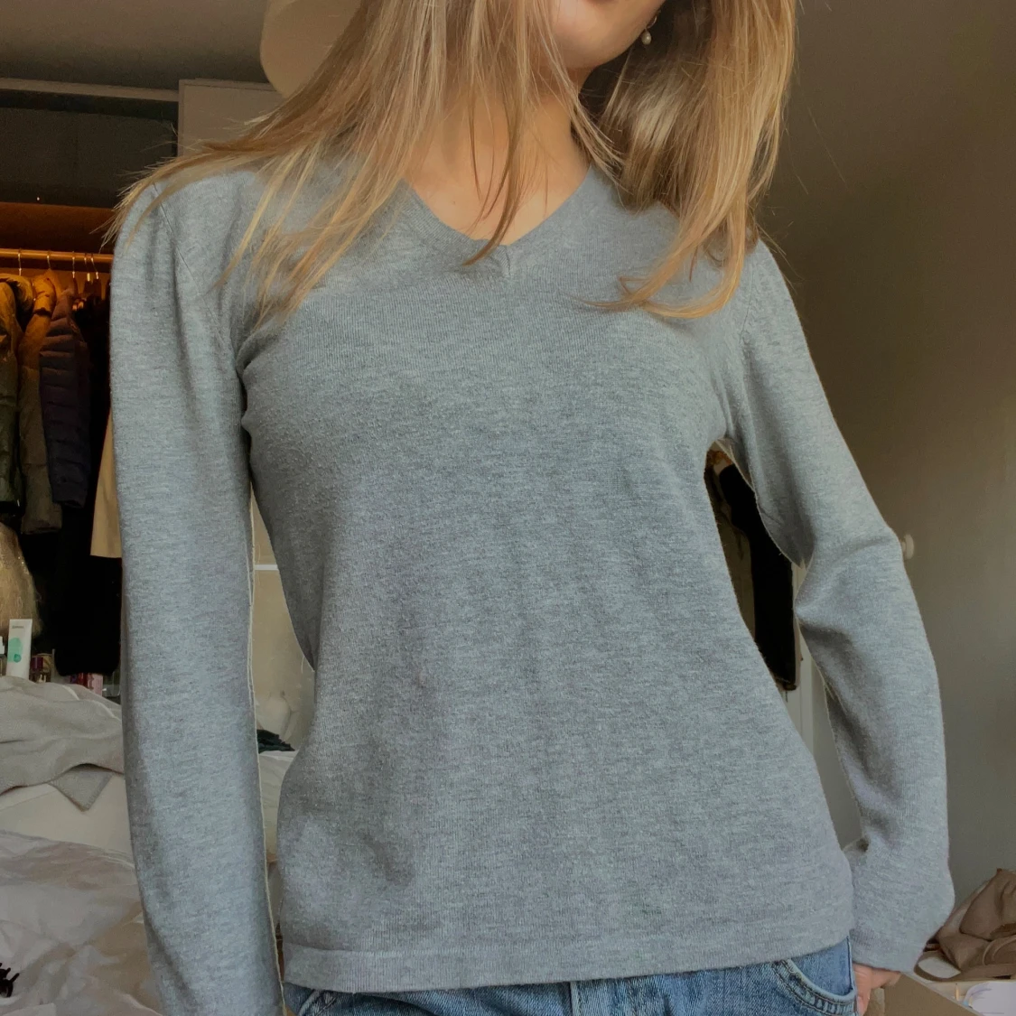 Saint Tropez // grå finstickad tröja // M/S  - 3