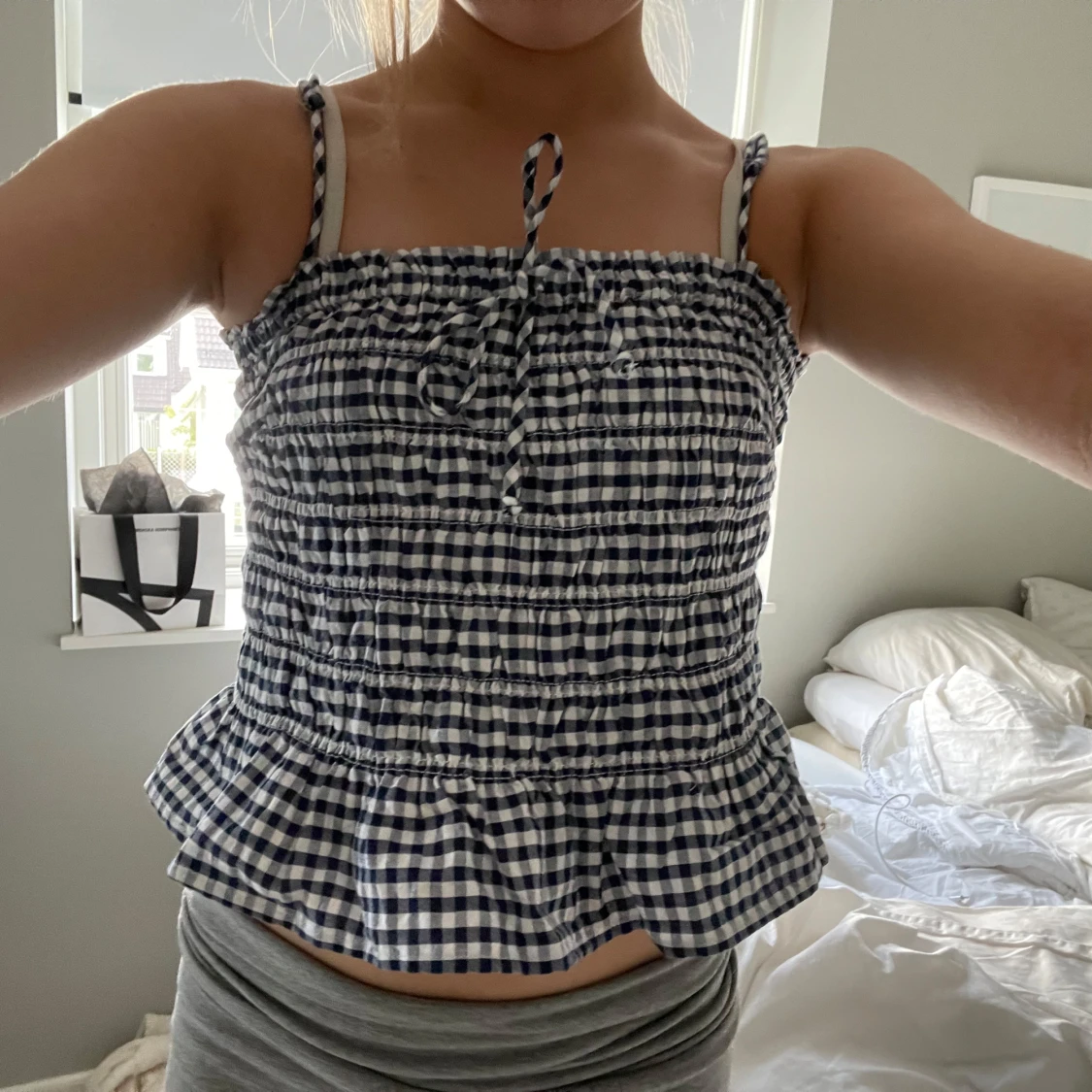 Rutig blåvit linnetopp - 2