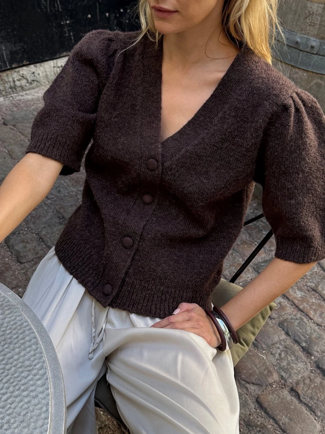 Brun stickad kofta från NA-KD - 1