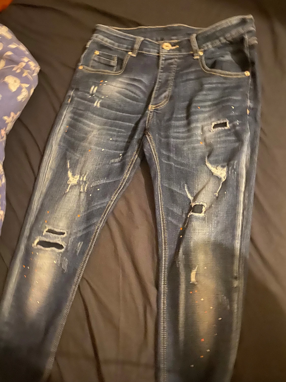 Mörkblå skinny jeans med slitningar - 3