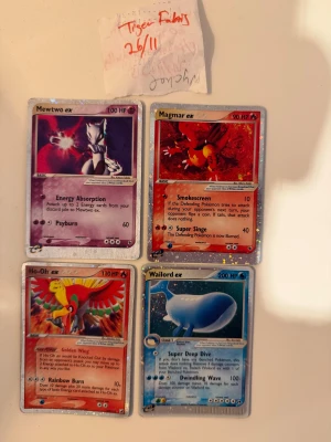 Pokemonkort EX - 4st fina ex-kort från kollektionen till salu. Samtliga i holo, varierande skick enligt bild. Frakt eller upphämtning i Sthlm.