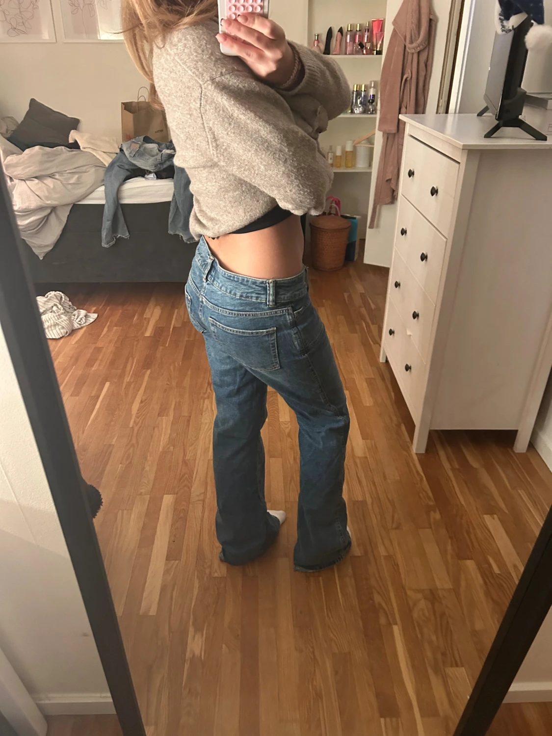 Blåa lågmidjade bootcut jeans - 1