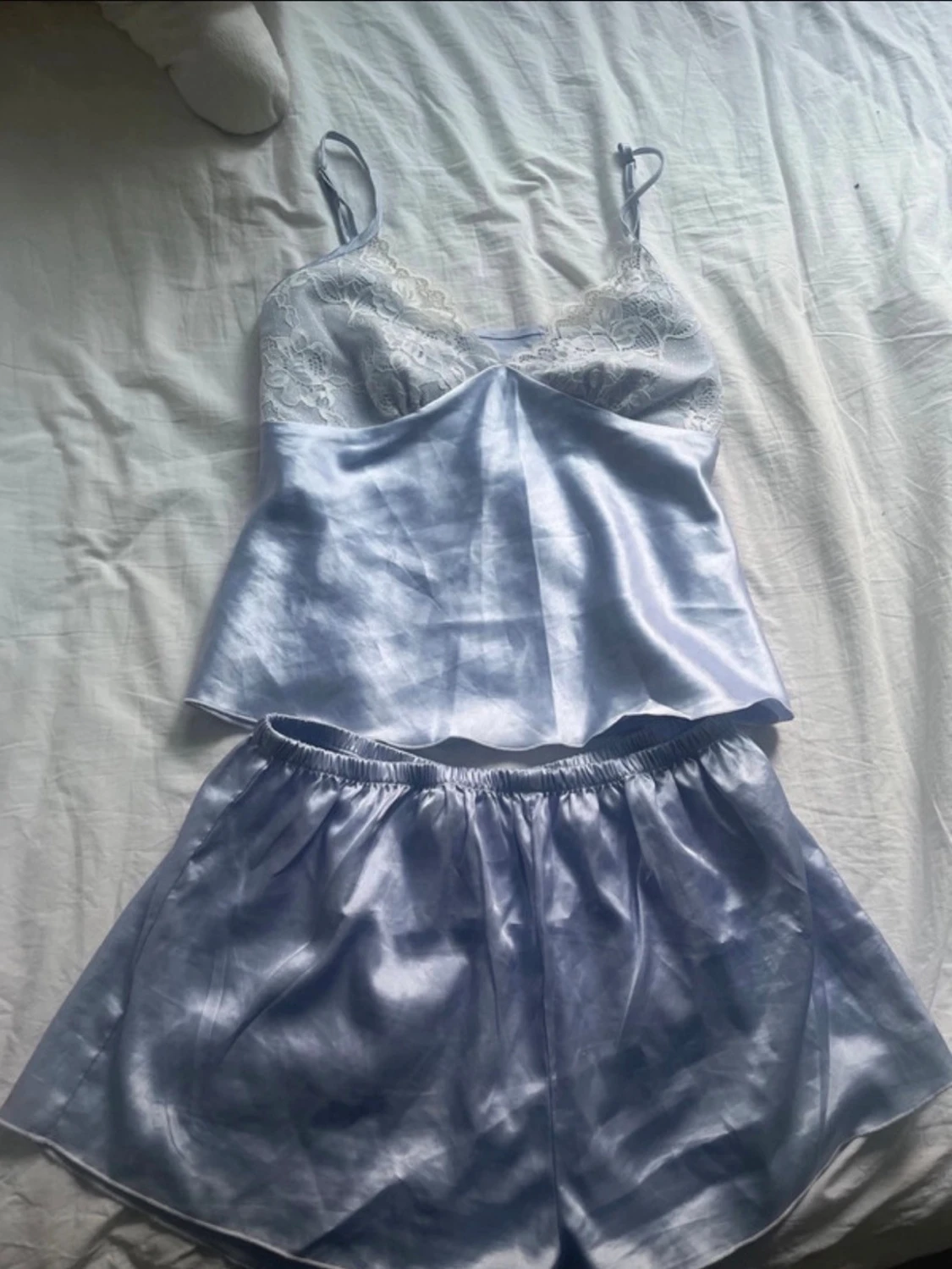 Ljusblå spetsdetaljerad pyjamas y2k 2000s