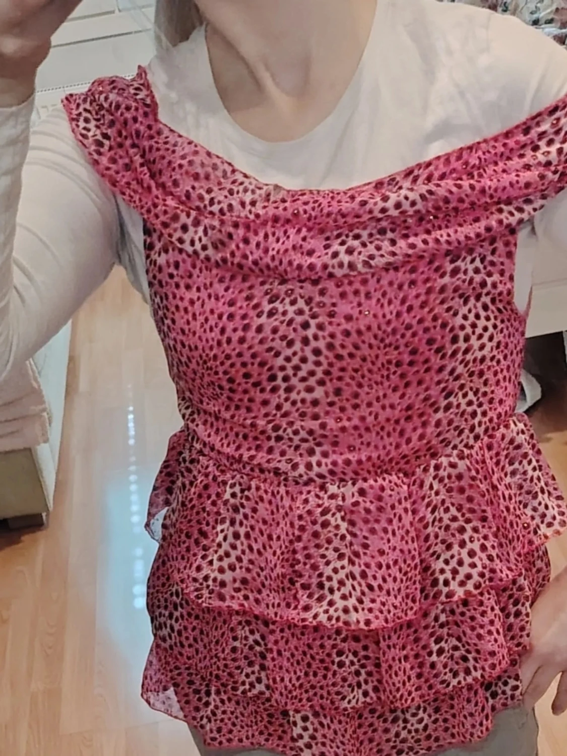 Rosa volangblus med leopardmönster💖 y2k