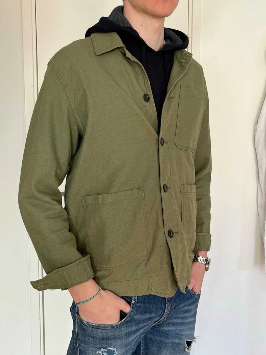 Olivgrön overshirt med fickor - 1