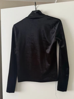 Svart sammetslångärmad topp - En stilren svart topp i mjuk sammet med lång ärm och rak passform. Perfekt för dig som gillar en enkel men elegant look. Toppen har en klassisk design utan synliga detaljer eller mönster. 