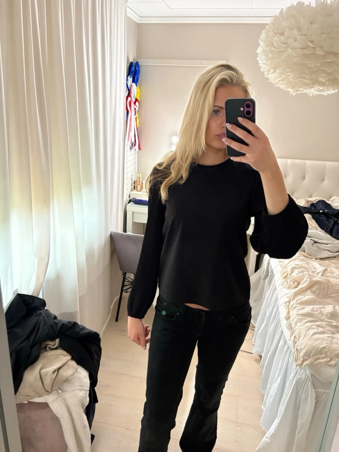 Svart långärmad topp med puffärm