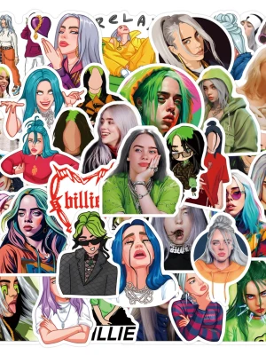 55st Billie Eilish klistermärken  - Vattentåliga klistermärken som inte bleknar. Lätta att av, inga rester. (#717)