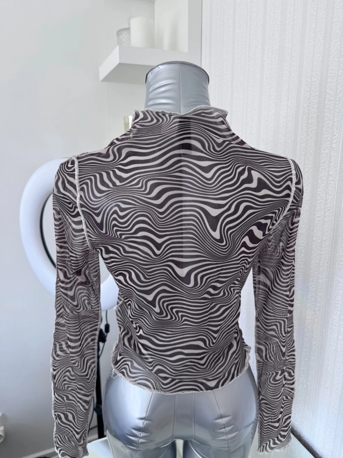 Mönstrad mesh topp, Strl M - 4