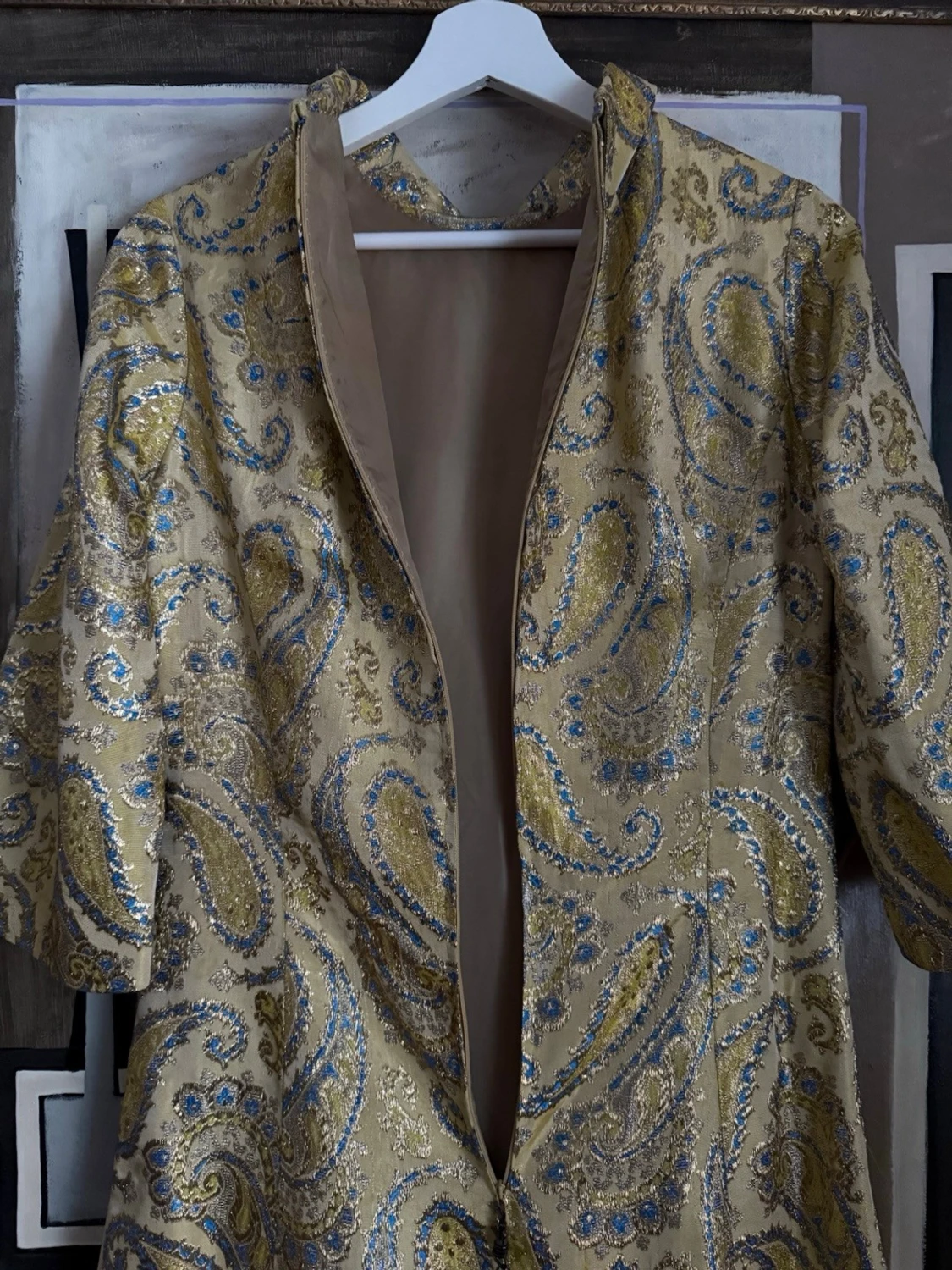 Guld paisleymönstrad långklänning vintage festklänning  - 3