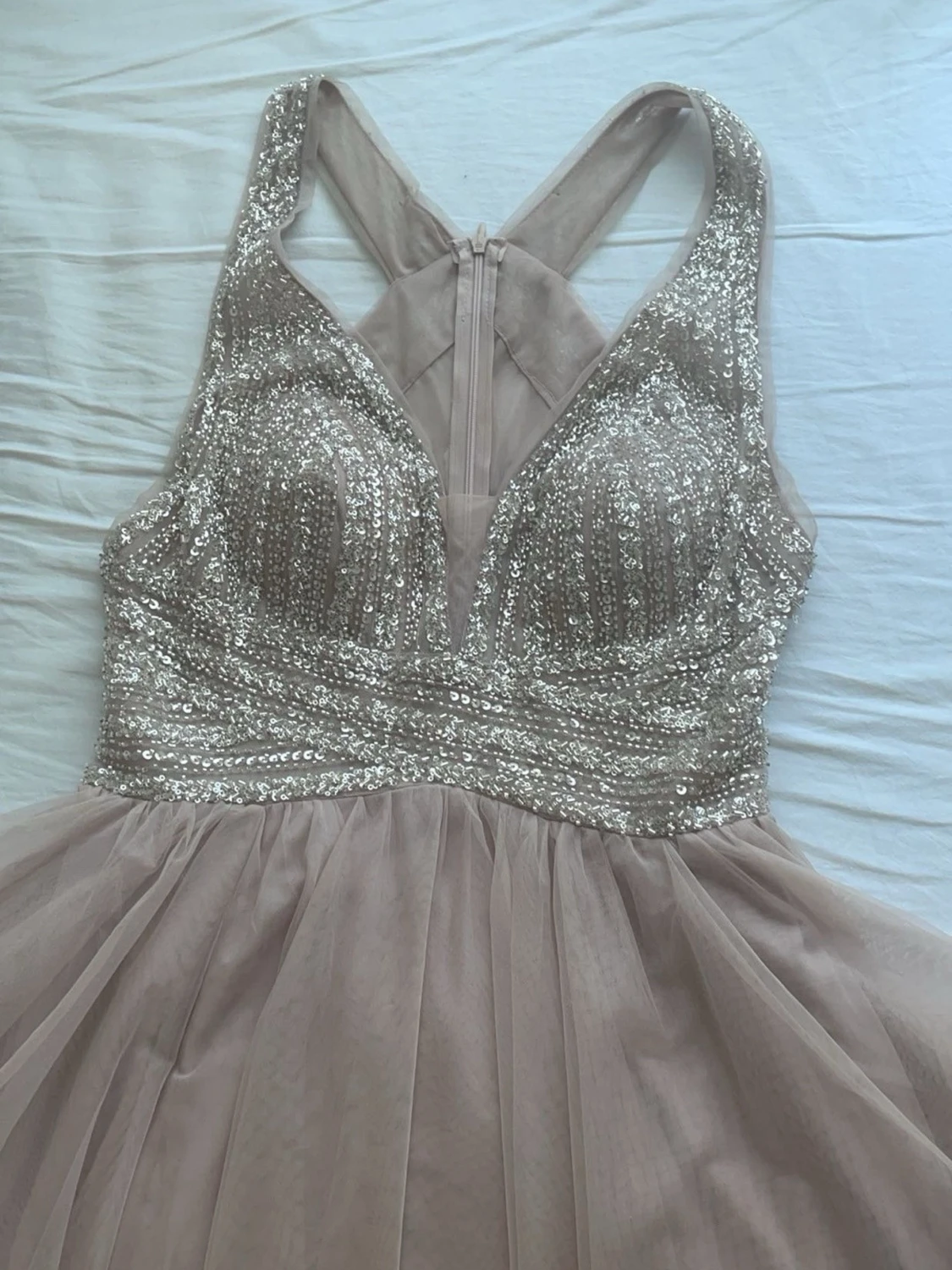 Glittrig långklänning i rosa champagne - 2