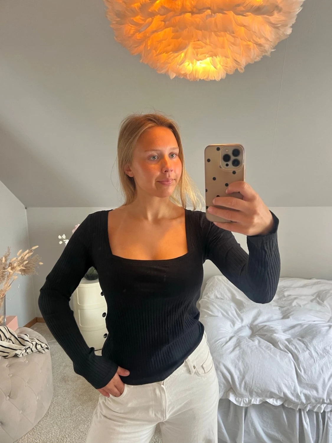 Svart ribbad långärmad topp - 2