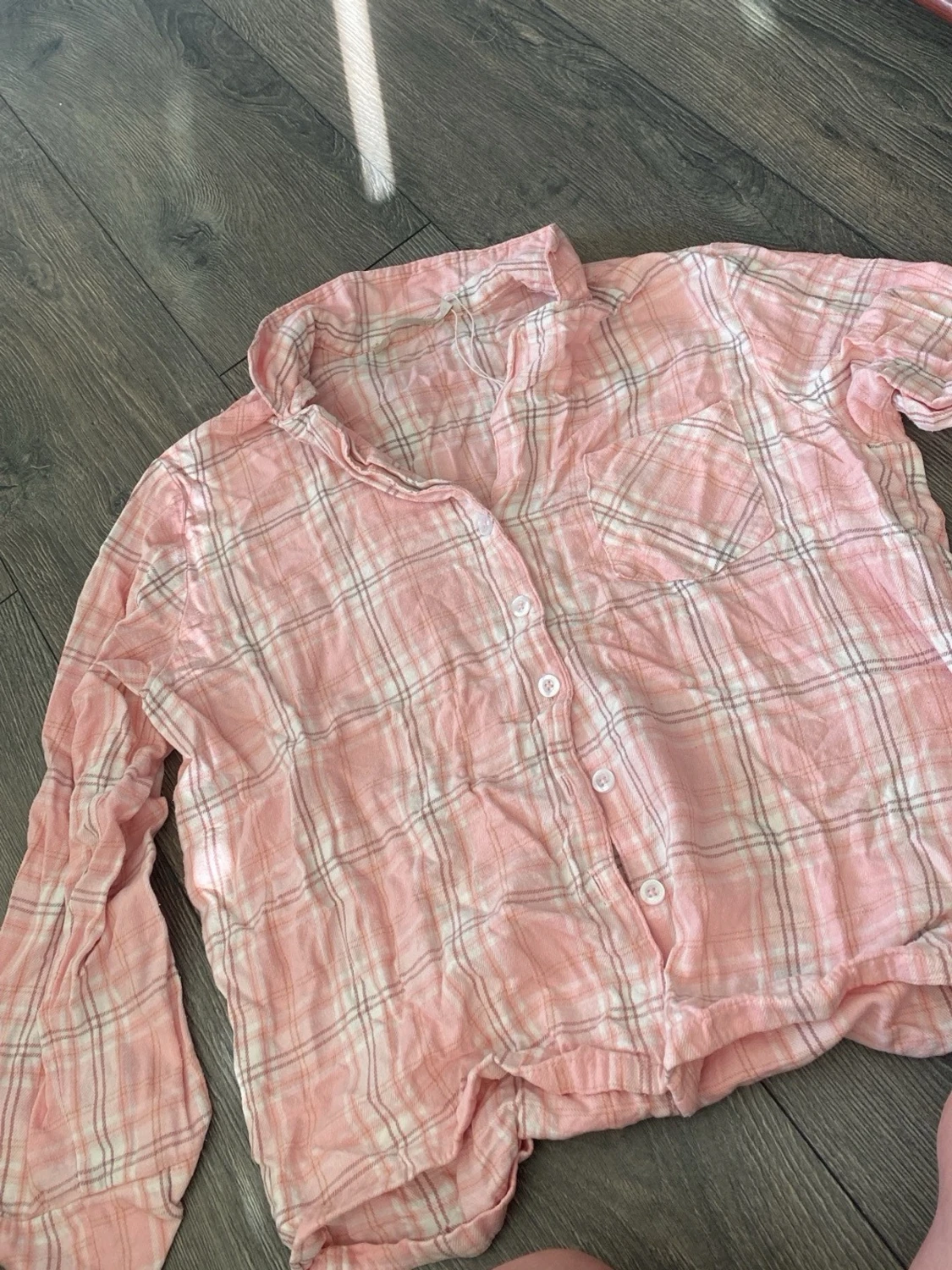 Rosa rutigt pyjamasset i bomull - 1