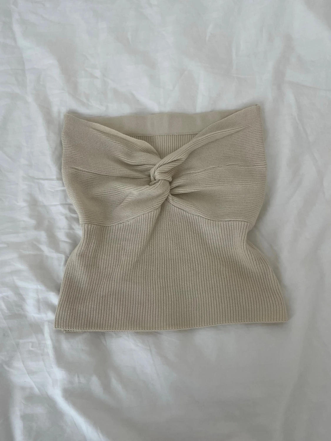 Beige ribbad bandeau tubtopp