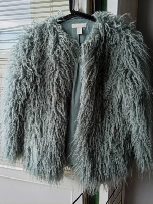 Ljusgrå fluffig pälsjacka - Säljer en superfluffig ljusgrå pälsjacka med lång lugg och oversized passform. Jackan har rund halsringning och är perfekt för dig som vill sticka ut med en trendig look. Materialet är fuskpäls och jackan är helfodrad för extra värme.