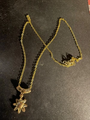 Guldigt halsband med solhänge - Snyggt halsband i guldfärgad metall med ett solformat hänge. Kedjan är tunn och elegant, och hänget har fina detaljer som ger ett unikt intryck. Perfekt accessoar för att lyfta din outfit med lite extra bling.