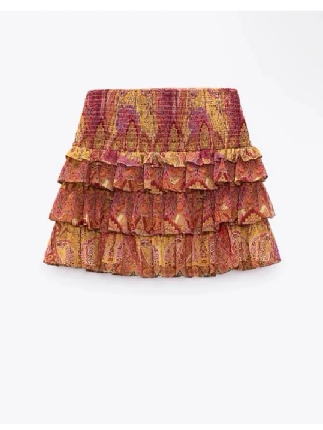 Mönstrad volangkjol i gult och rött - 1