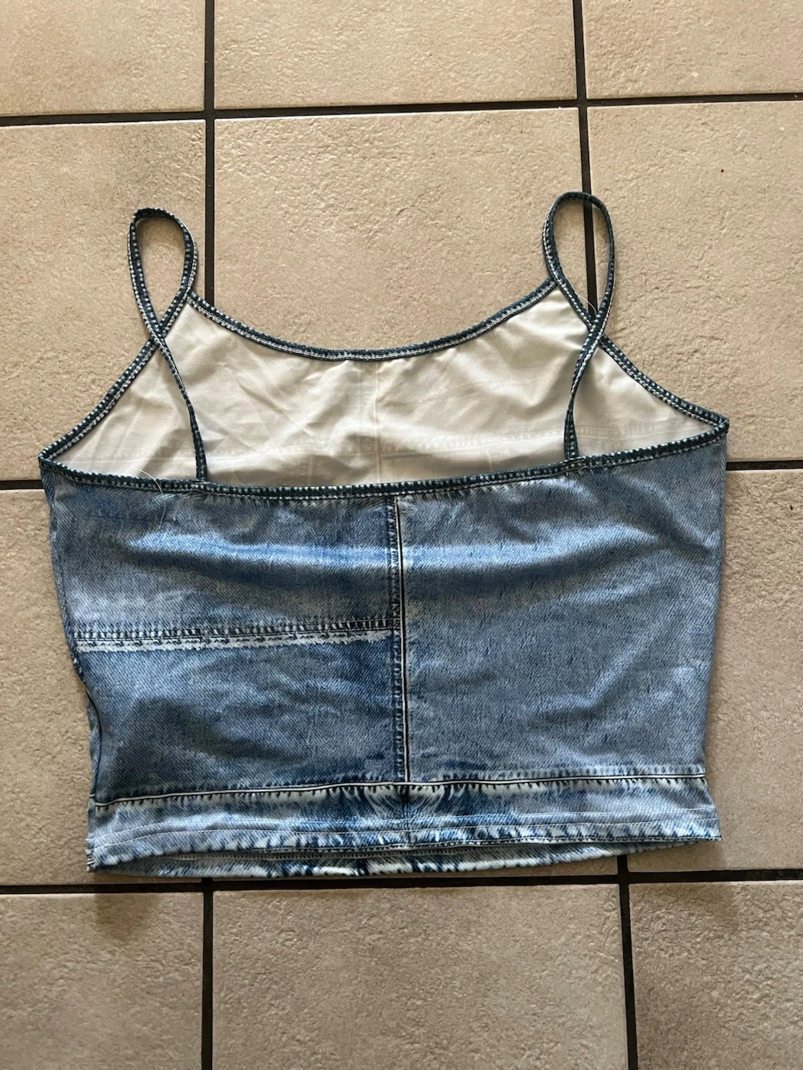 Blå denim linnetopp med fickdetaljer storlek XL - 2