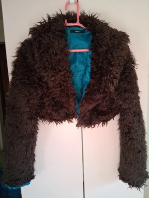 Brun teddyjacka från ONLY - Säljer en brun teddyjacka från ONLY med fluffig, lockig yta och kortare modell. Jackan har lång ärm och är fodrad med turkost tyg på insidan. Perfekt för dig som vill ha en statementjacka med skön vibe.