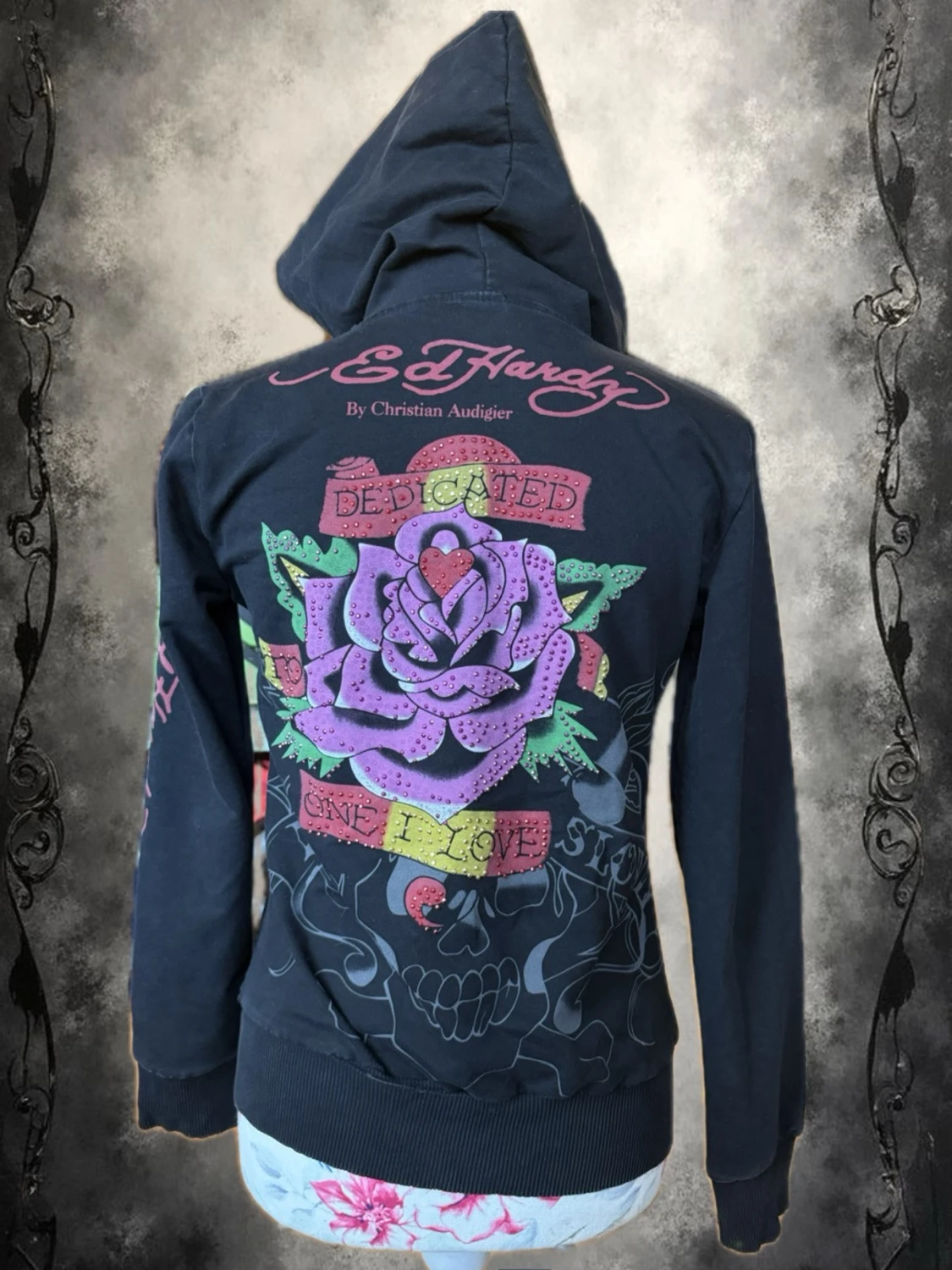 Svart Ed Hardy hoodie med tryck - 1