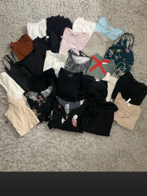 Klädpaket / Toppar / XS-S - Säljer ett stort paket med linnen och toppar i olika färger och mönster. Det är 24 st tröjor och tyvärr kunde jag inte ladda bilder upp på alla tröjor men skriv om du vill ha tydligare bilder på alla tröjor som kommer med! Det är märken som: Gina Tricot, Vero Moda, H&M, JDY, Cubus, Zara och Lager157! Storlek XS-S i alla toppar!💕🥰En tröja som jag märkt över kommer inte komma med men alla andra 24 toppar kommer finnas med!